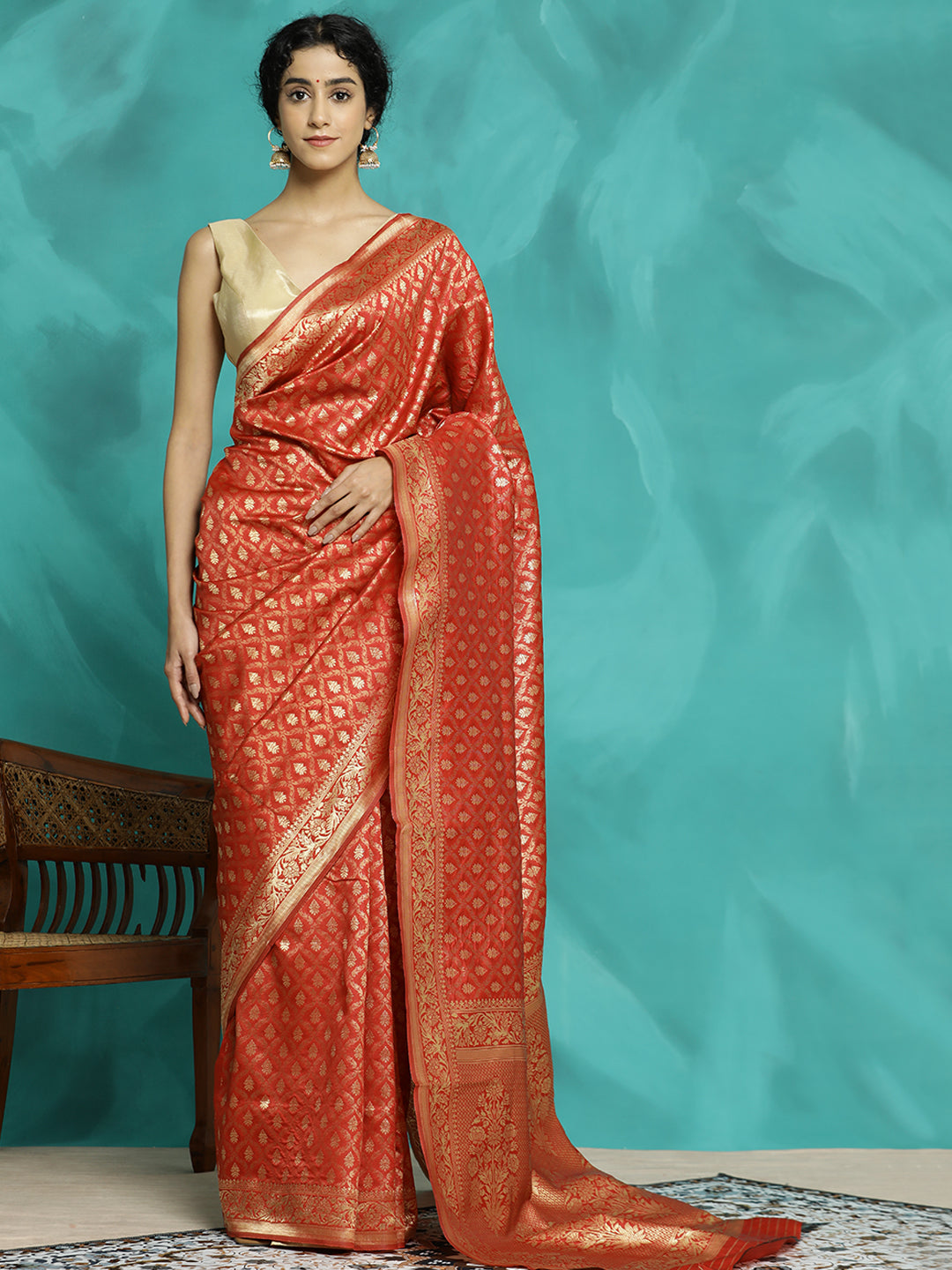 Zari Woven Design Heavy Red Banarasi Saree