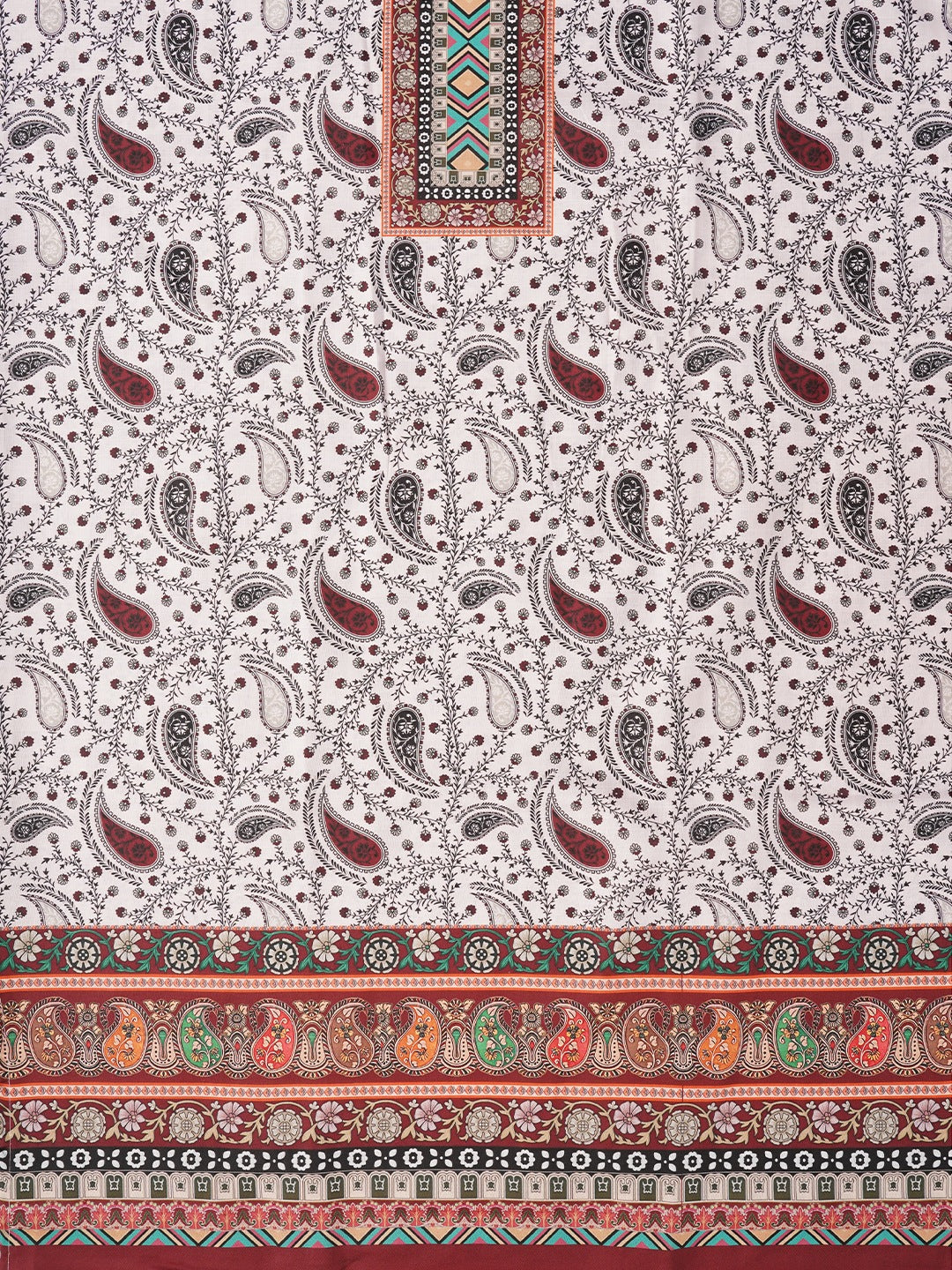 Red Paisley Printed Cotton Blend Dress Material with Dupatta