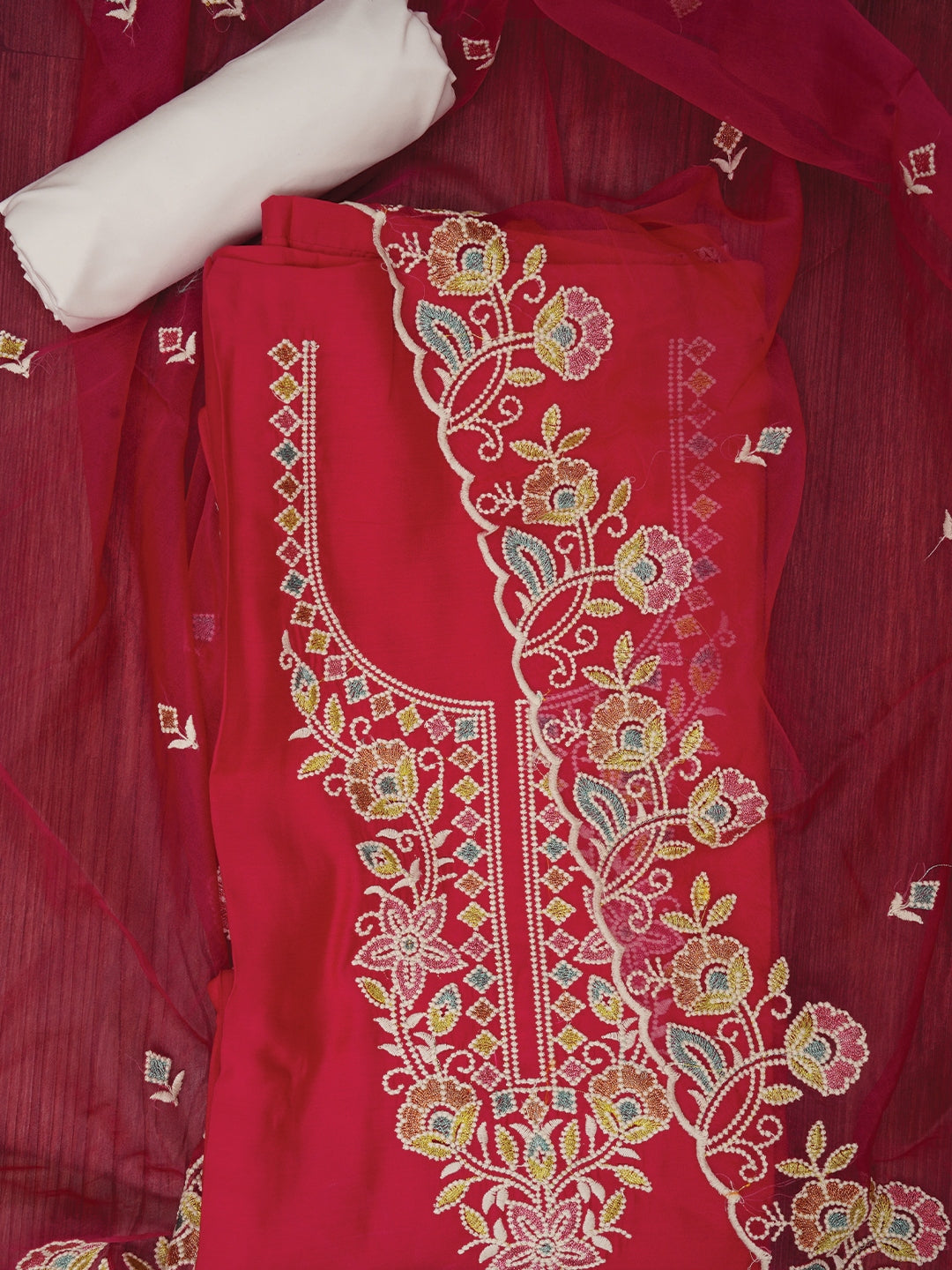 Pink Zari Pure Cotton Dress Material with Dupatta