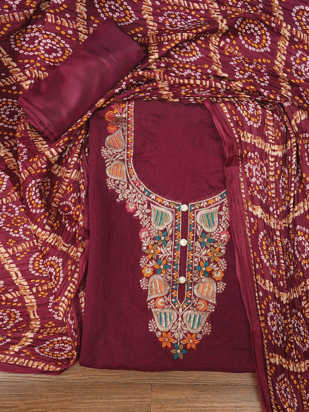 Unstitched Zari Silk Blend Dress Material With Dupatta