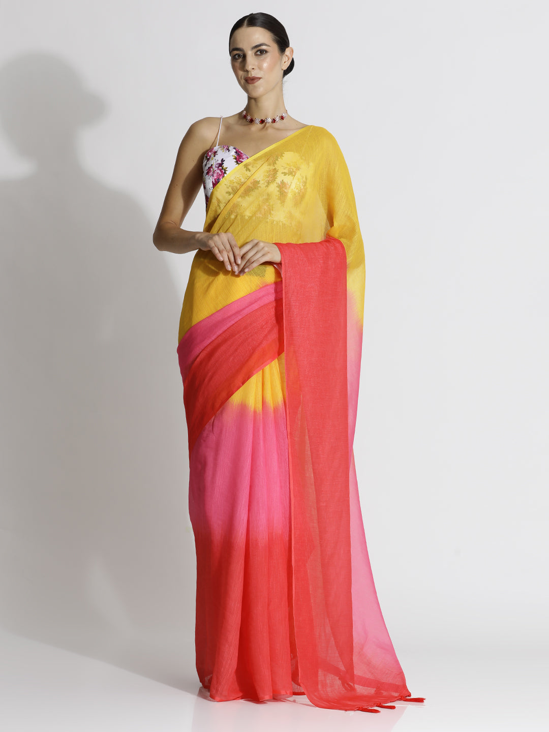 Ombre Daily Wear Pure Linen Red Saree