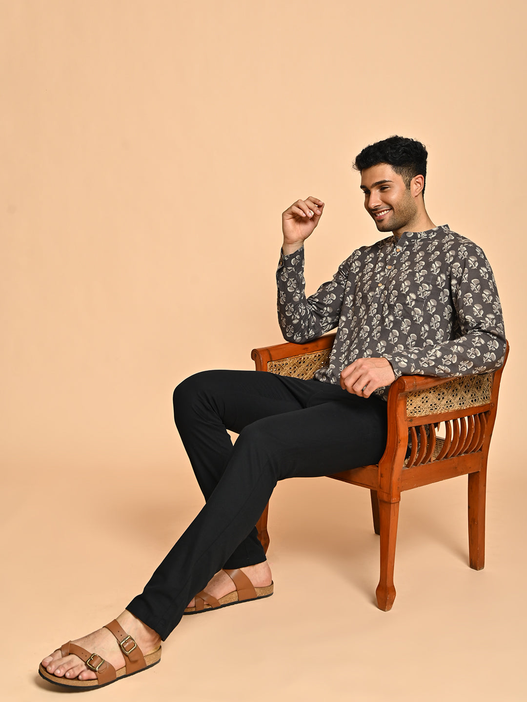 Ethnic Floral Block Printed Cotton Short Kurta