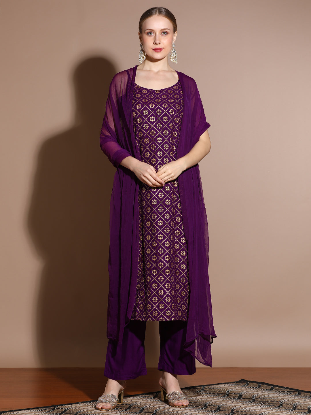 Rayon Printed Sleeveless Kurta With Pants And Dupatta
