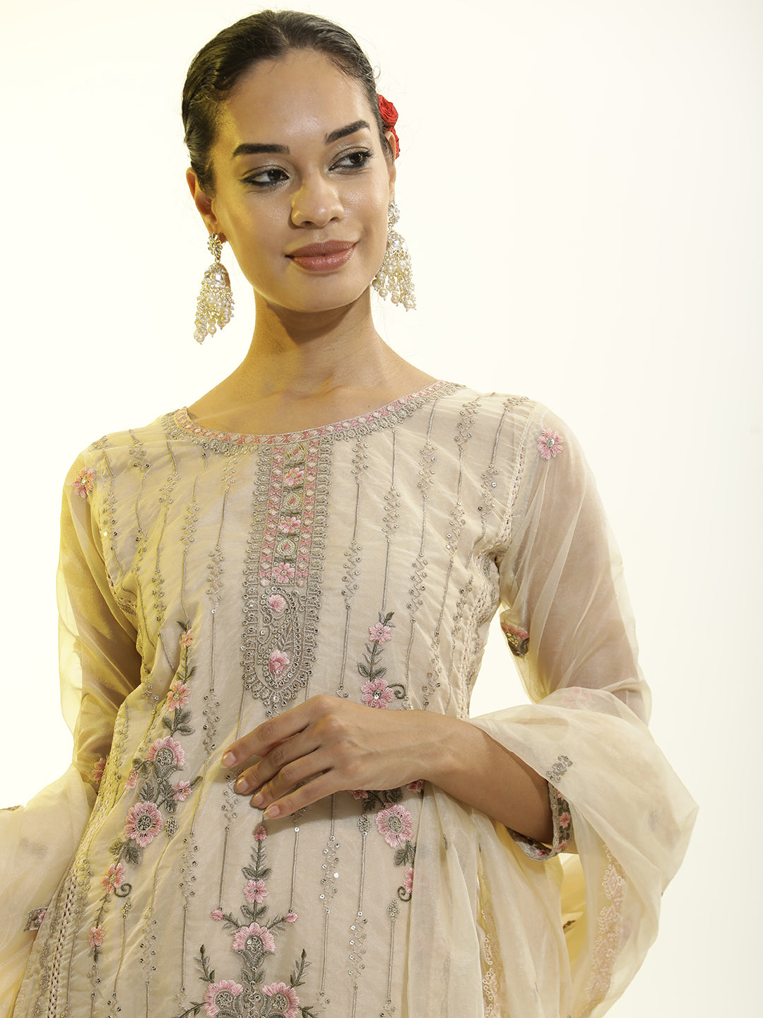 Heavy Embroidered Organza Festive Kurta Set With Dupatta