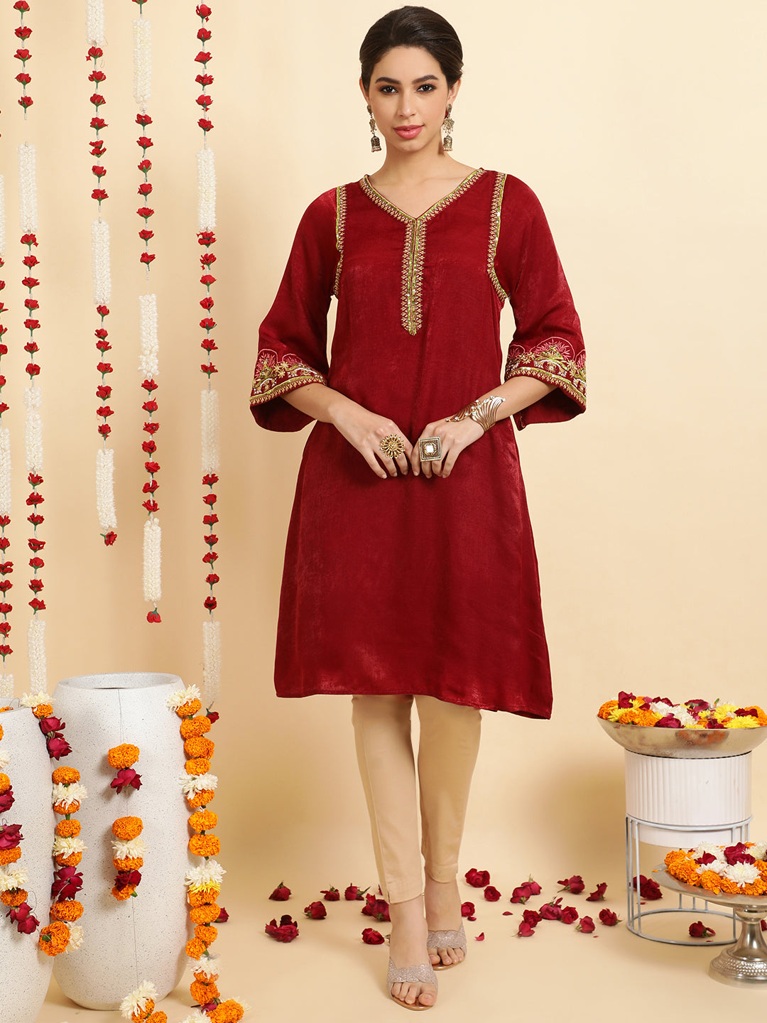 Maroon Zardozi Pakistani Velvet Kurta