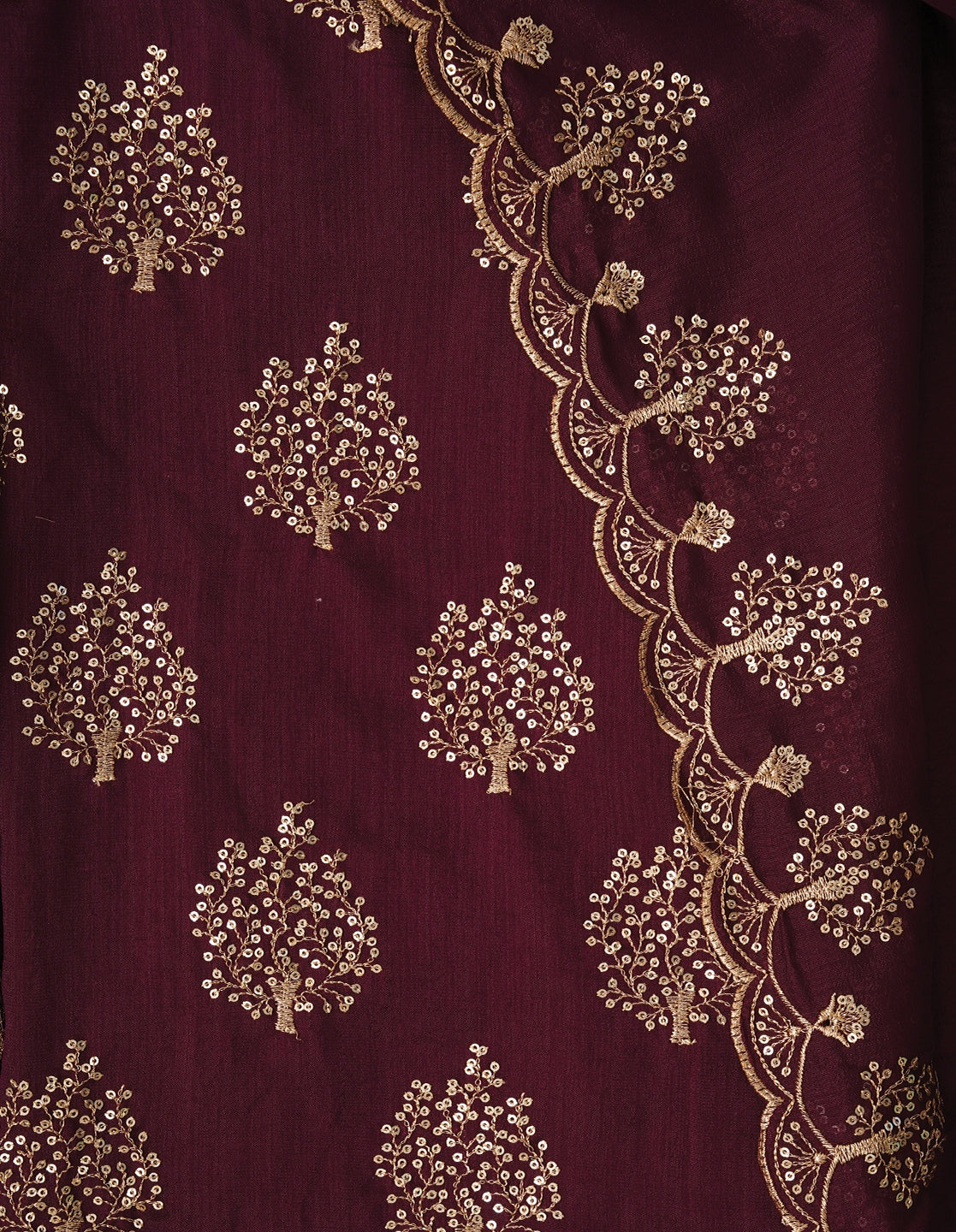 Purple Sequin Work Cotton Blend Dress Material with Dupatta
