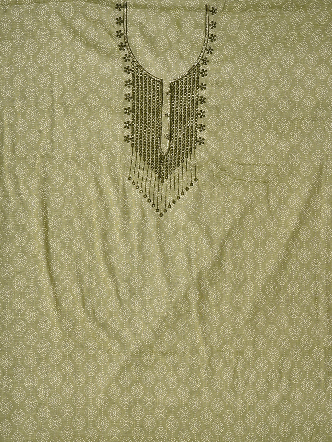 Green Embroidered Cotton Blend Dress Material with Dupatta