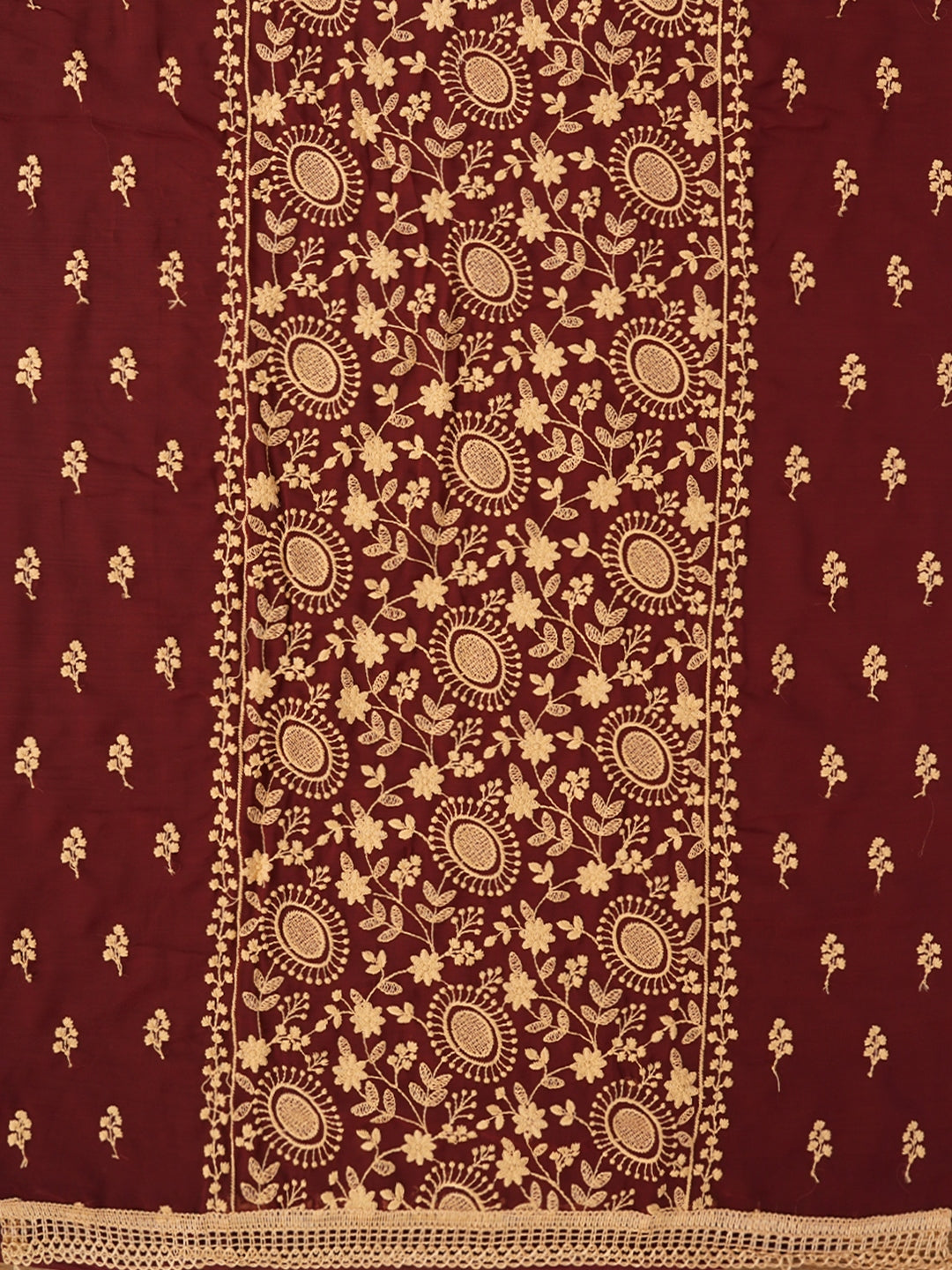 Maroon Sequin Embroidered Silk Georgette Dress Material with Dupatta