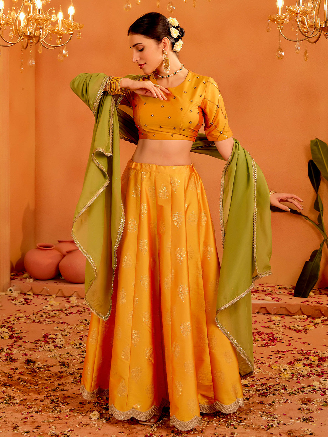 Festive Embellished Lehenga with Blouse and Dupatta