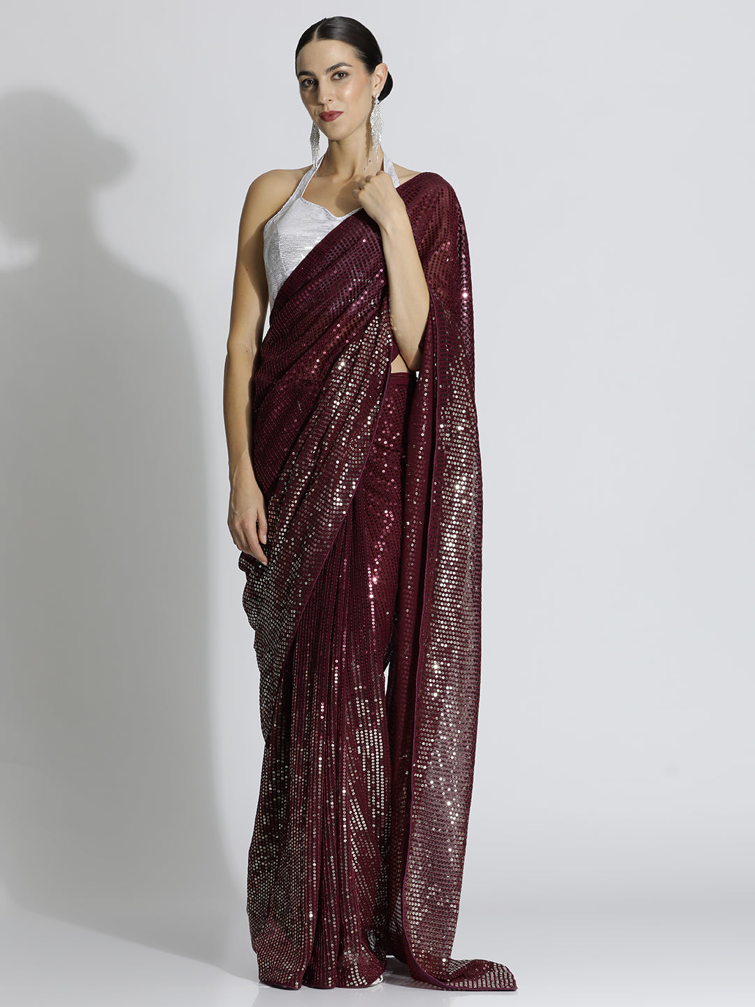 Sequin Embroidered Party Wear Tissue Saree