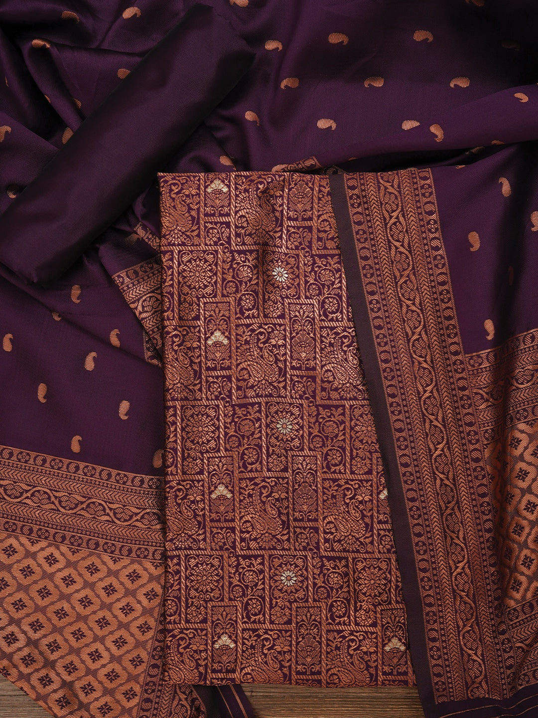 Red Floral Silk Zari Woven Dress Material with Dupatta