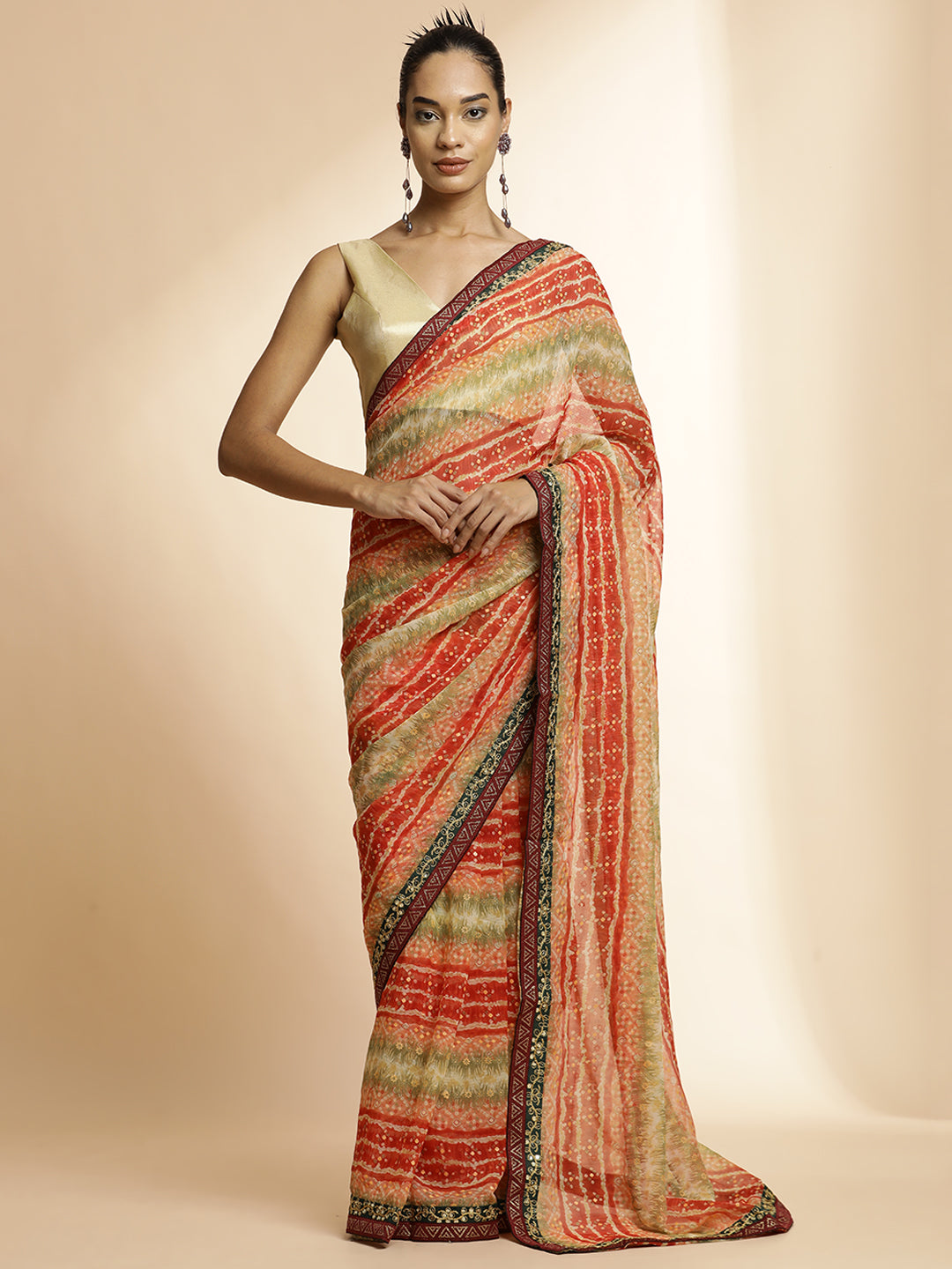Red Printed Lightweight Georgette Saree