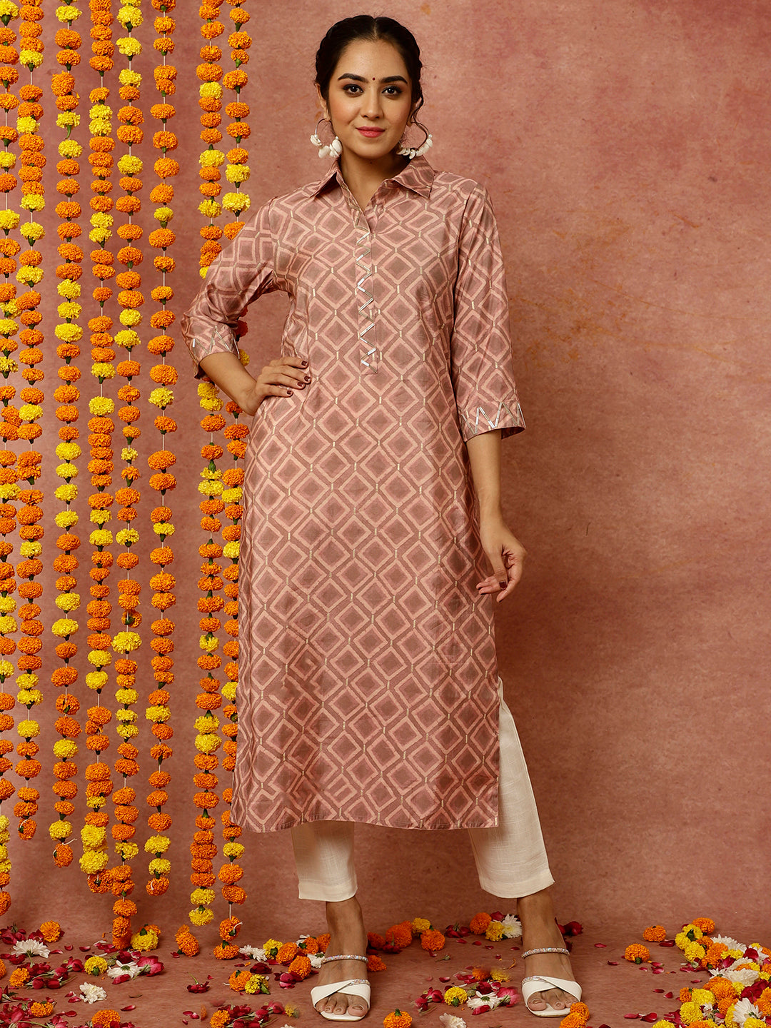 Mauve Abstract Print Straight Kurta