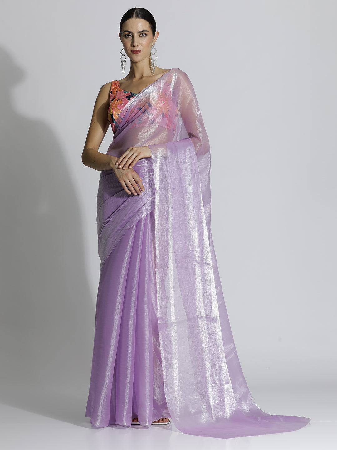 Lavender Festive Tissue Solid Saree