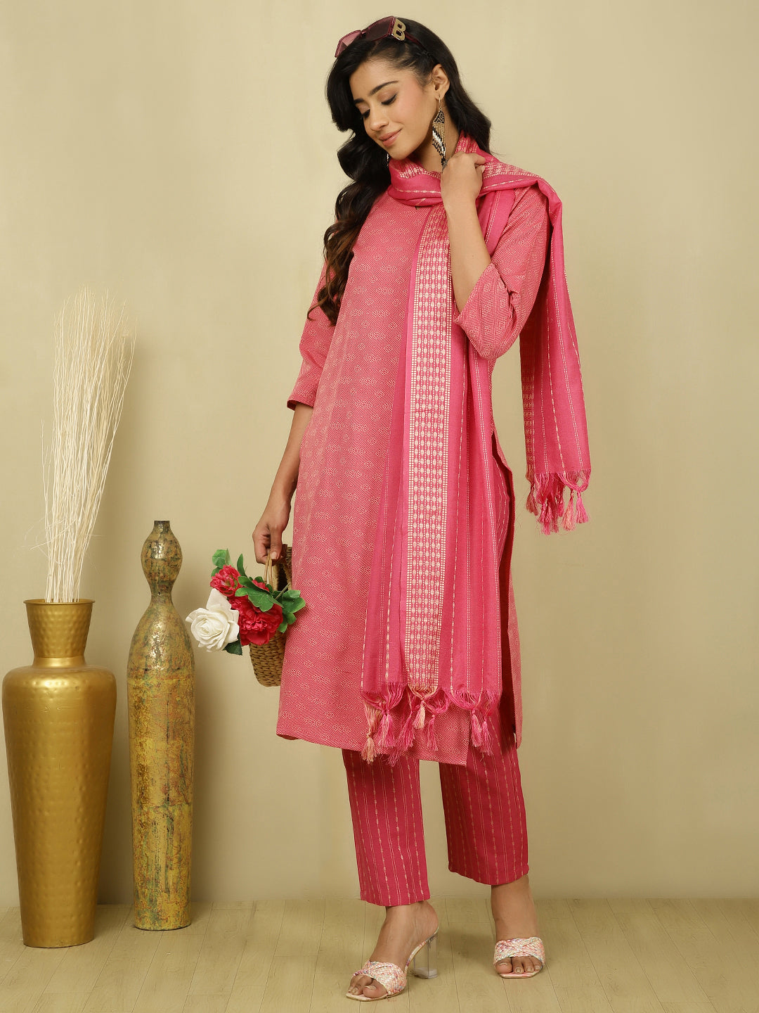 Self Design Fuchsia Suit Set