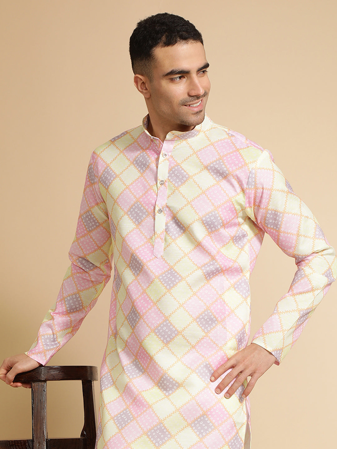 Bandhani Printed Cotton Kurta for Men
