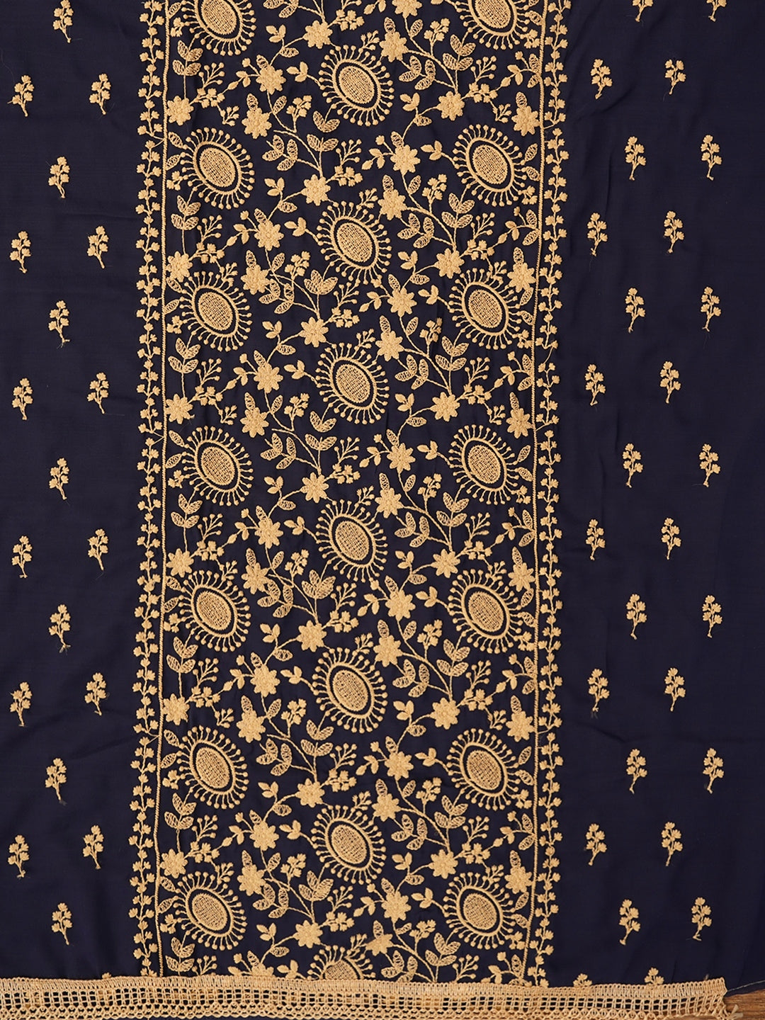 Navy Blue Sequin Embroidered Silk Georgette Dress Material with Dupatta