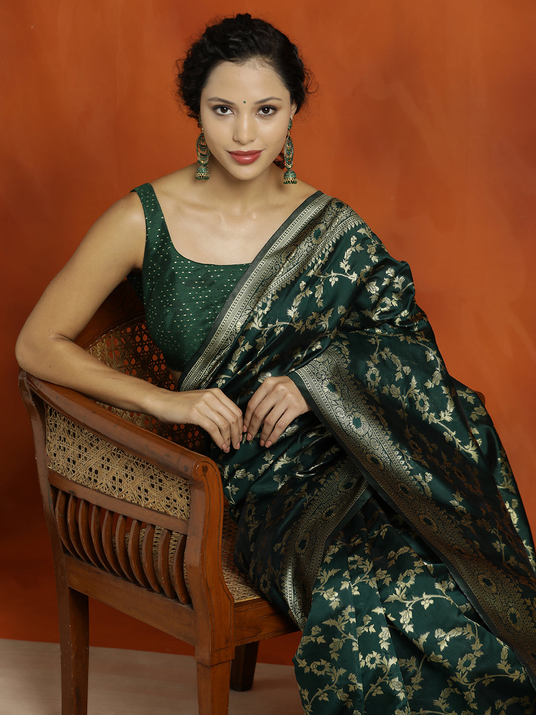 Olive Green Silk Banarasi Zari Woven Saree
