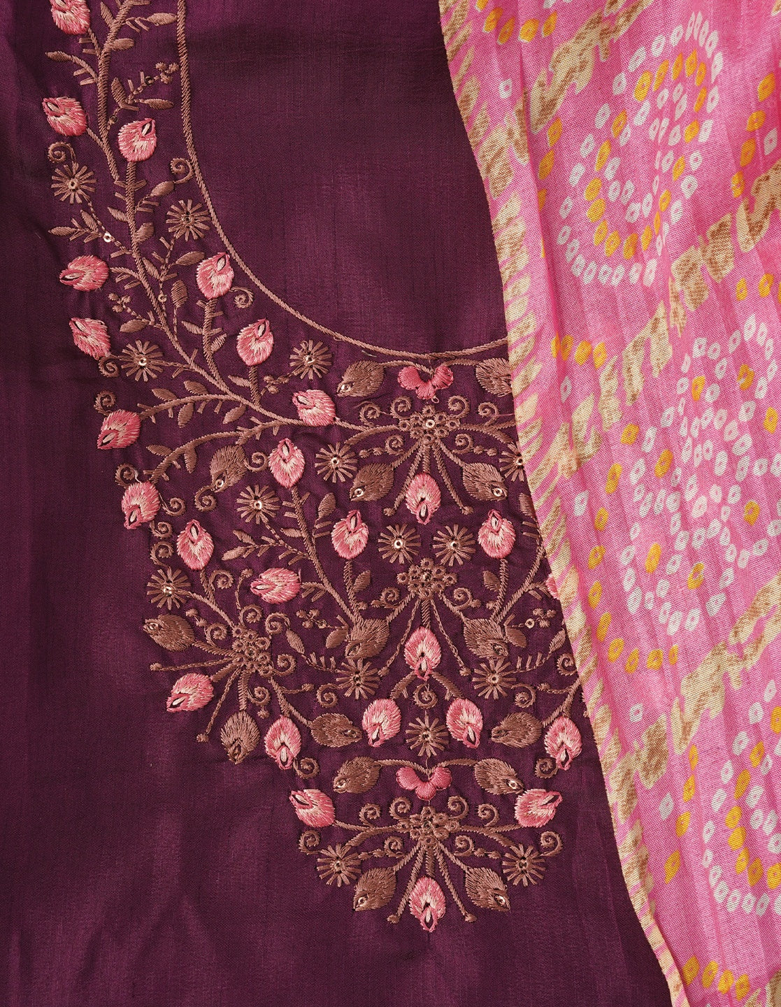 Purple Zari Embroidered Pure Cotton Dress Material with Dupatta