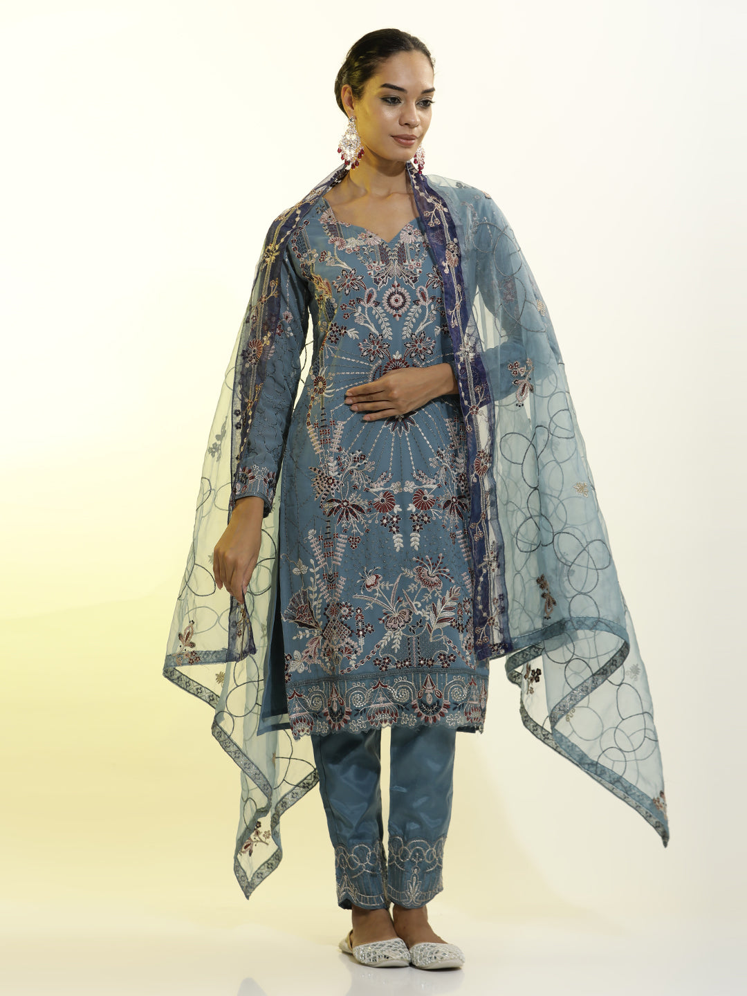 Festive Embroidered Georgette Party Wear Kurta Set With Dupatta