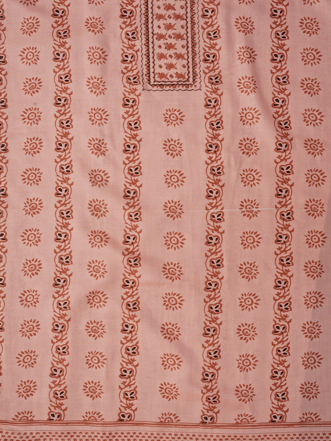 Peach Floral Printed Cotton Blend Dress Material with Dupatta