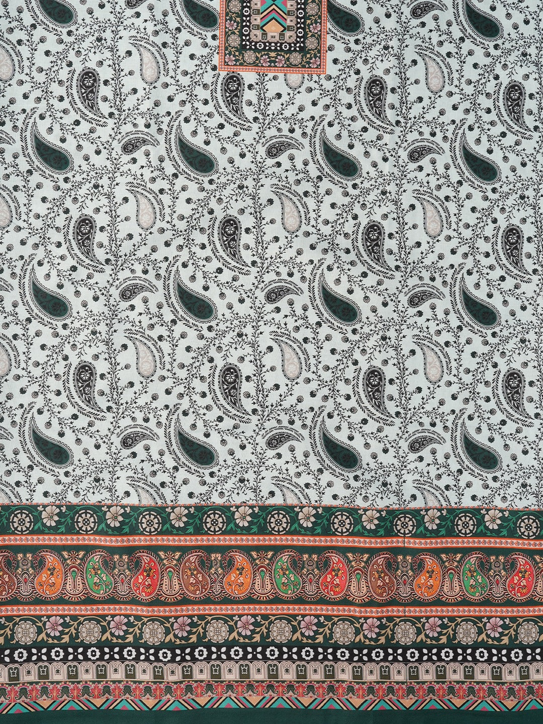 Green Paisley Printed Cotton Blend Dress Material with Dupatta