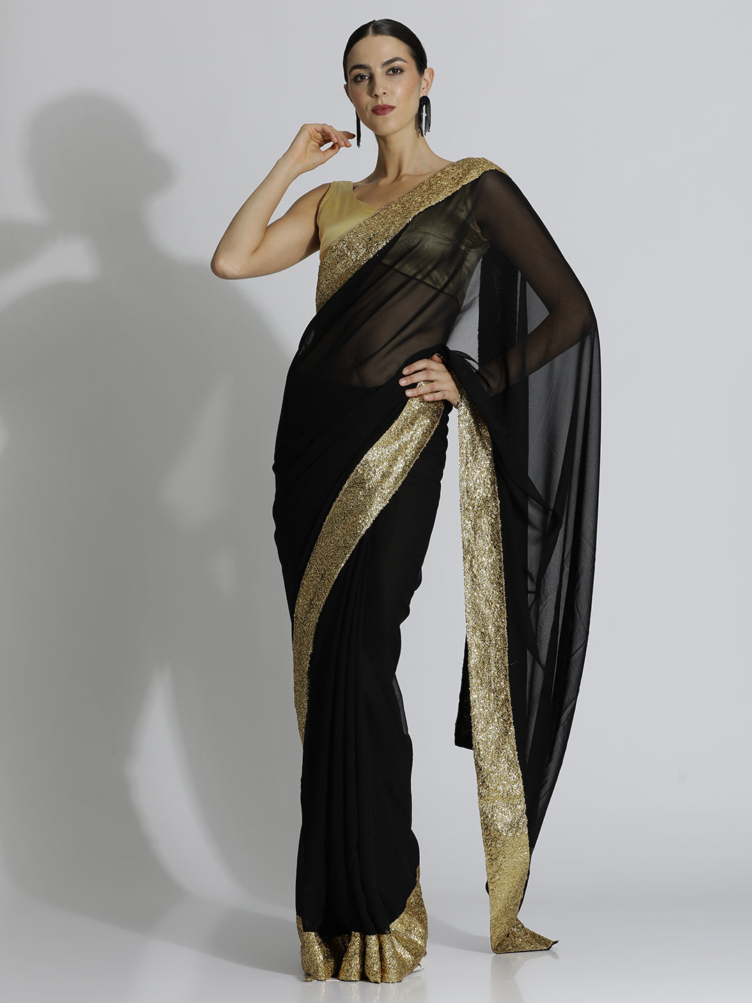 Sequin Embroidered Georgette Party Wear Black Saree