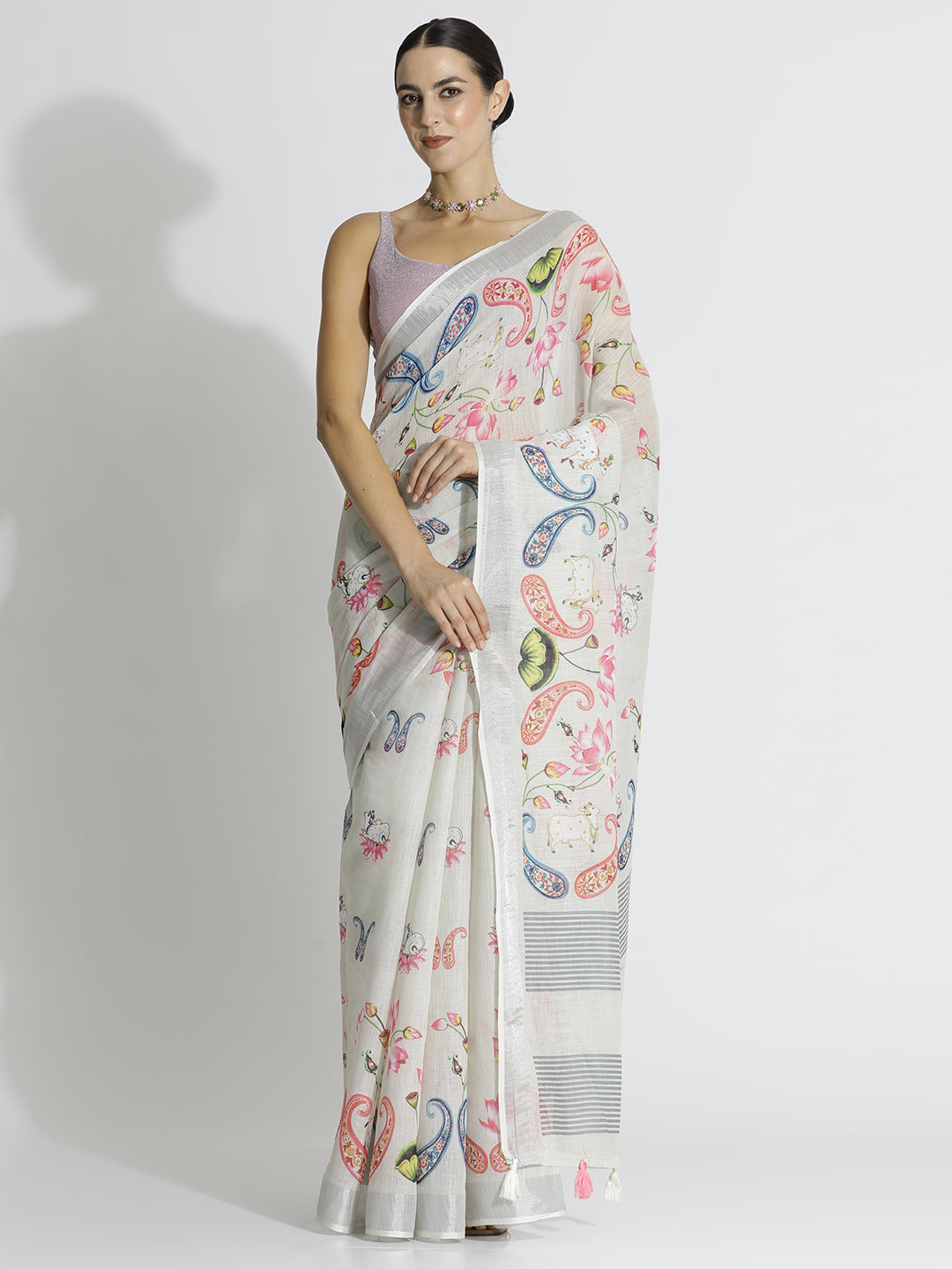 Pichwai Printed Daily Wear Pure Linen Saree