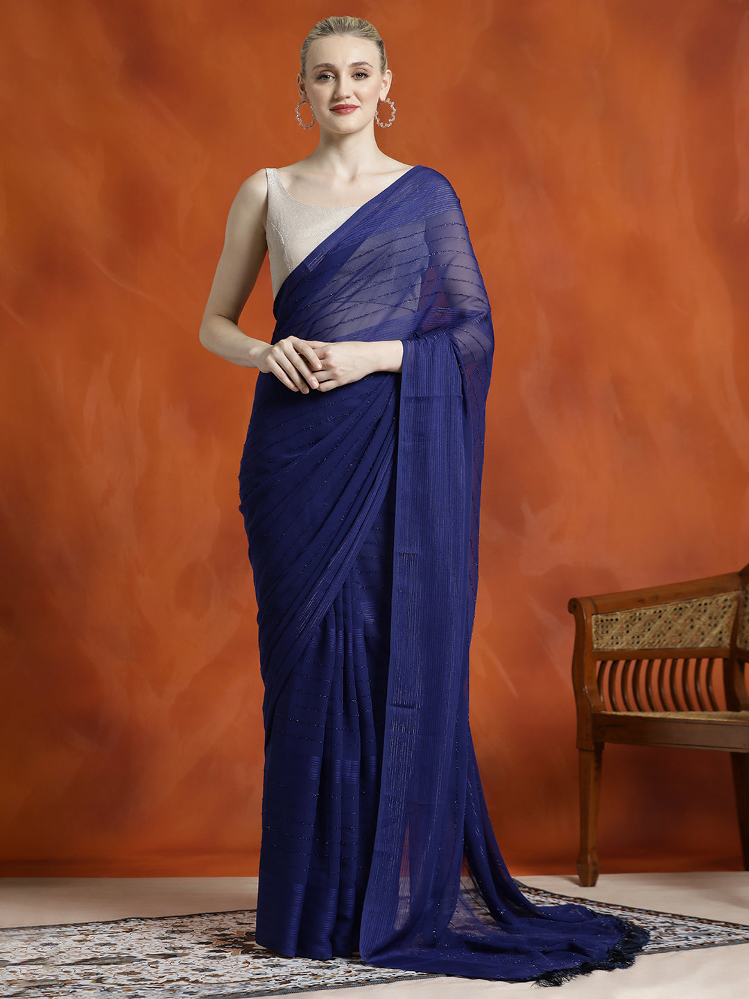 Royal Blue Sequin Embellished Party Wear Saree