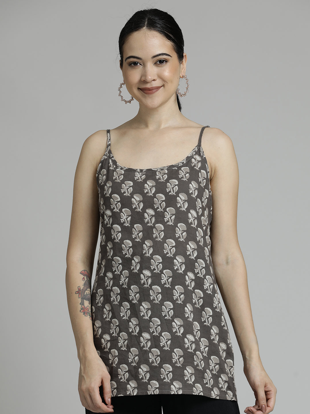 Floral Block Printed Cotton Strappy Top