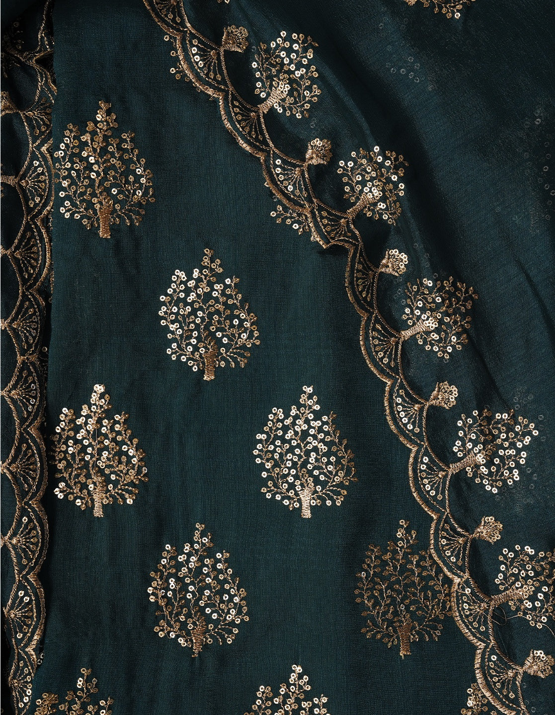 Teal Sequin Work Cotton Blend Dress Material with Dupatta