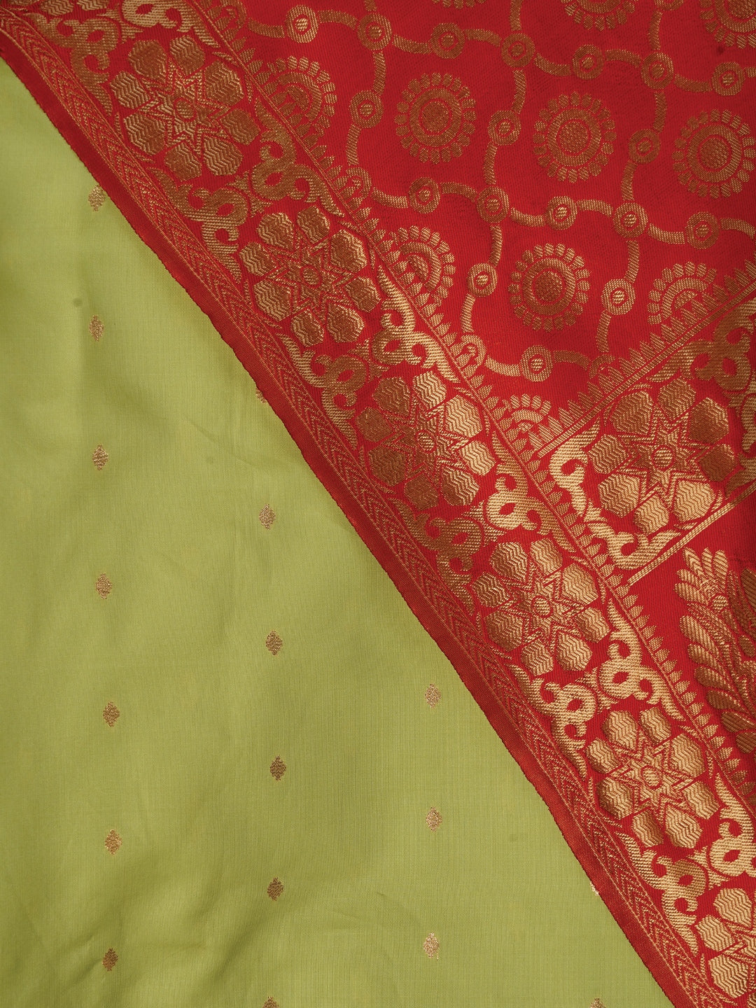 Pista Green Zari Woven Silk Blend Dress Material With Dupatta