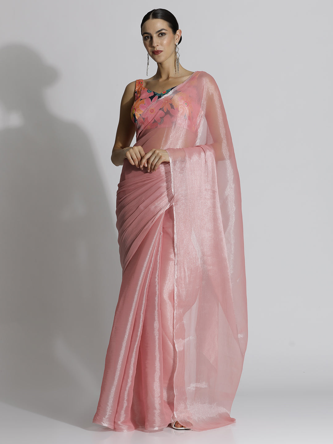 Peach Festive Tissue Solid Saree