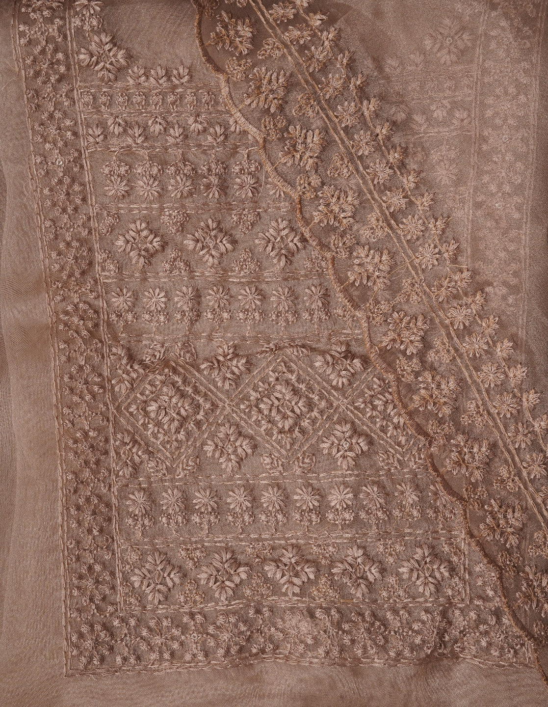 Grey Thread Embroidered Organza Dress Material with Dupatta