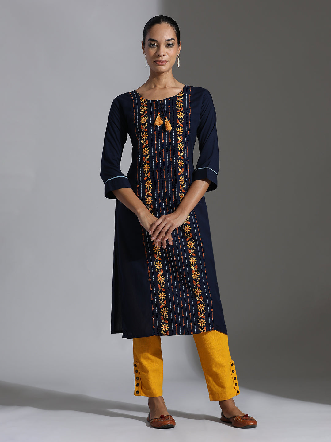 Mirror Work Embroidered Straight Kurta
