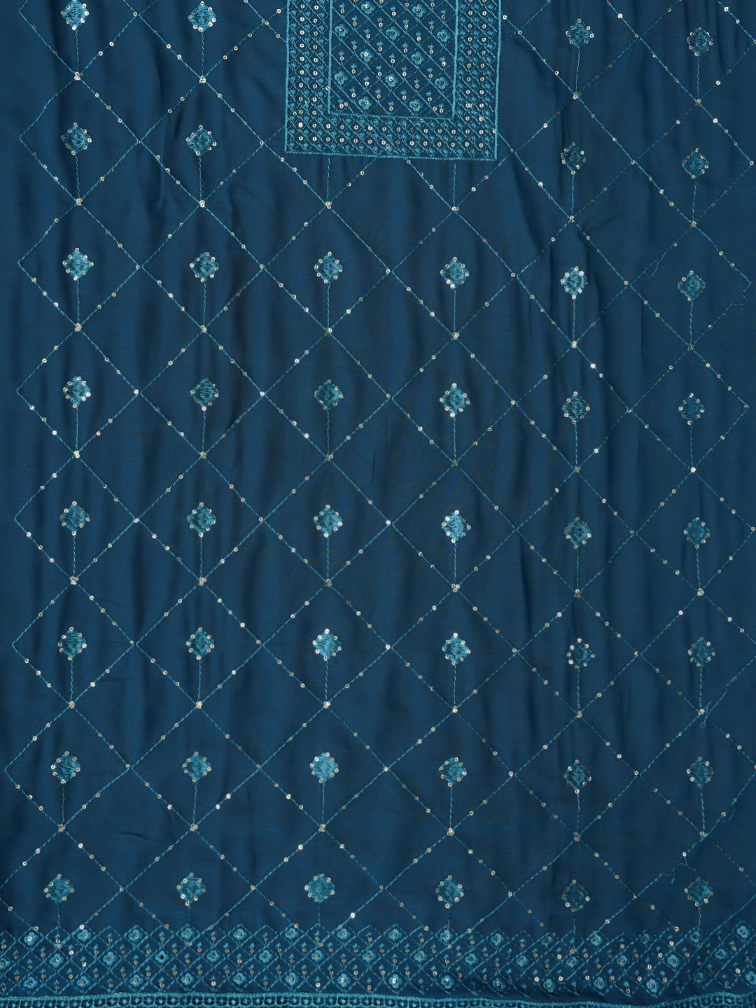 Teal Embroidered Silk Georgette Dress Material with Dupatta