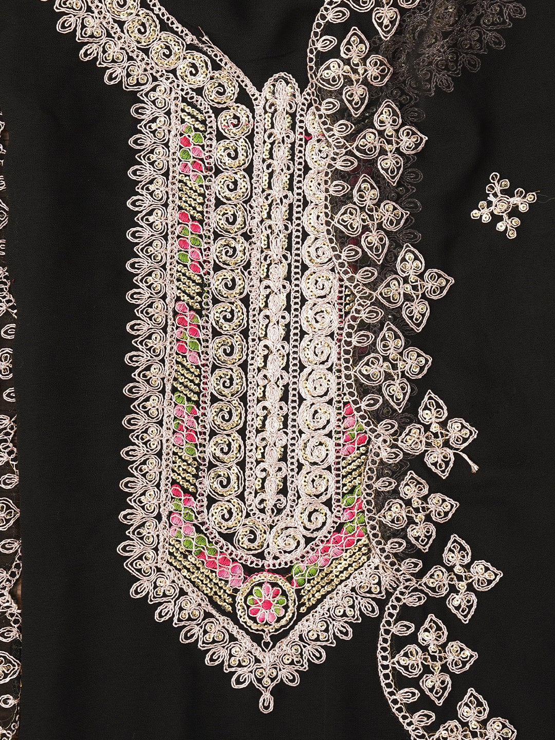 Black Zari Embroidered Silk Georgette Dress Material with Dupatta