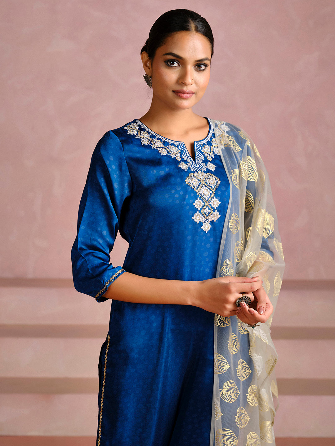 Teal Blue Gota Patti Work Festive Kurta Set With Dupatta