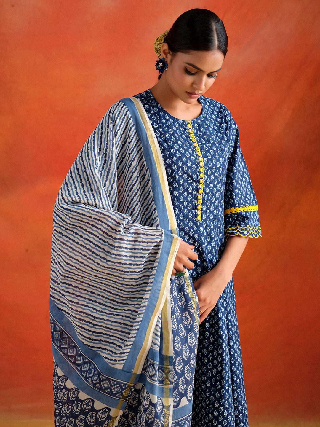 Indigo Blue Mirror Work Anarkali Suit Set