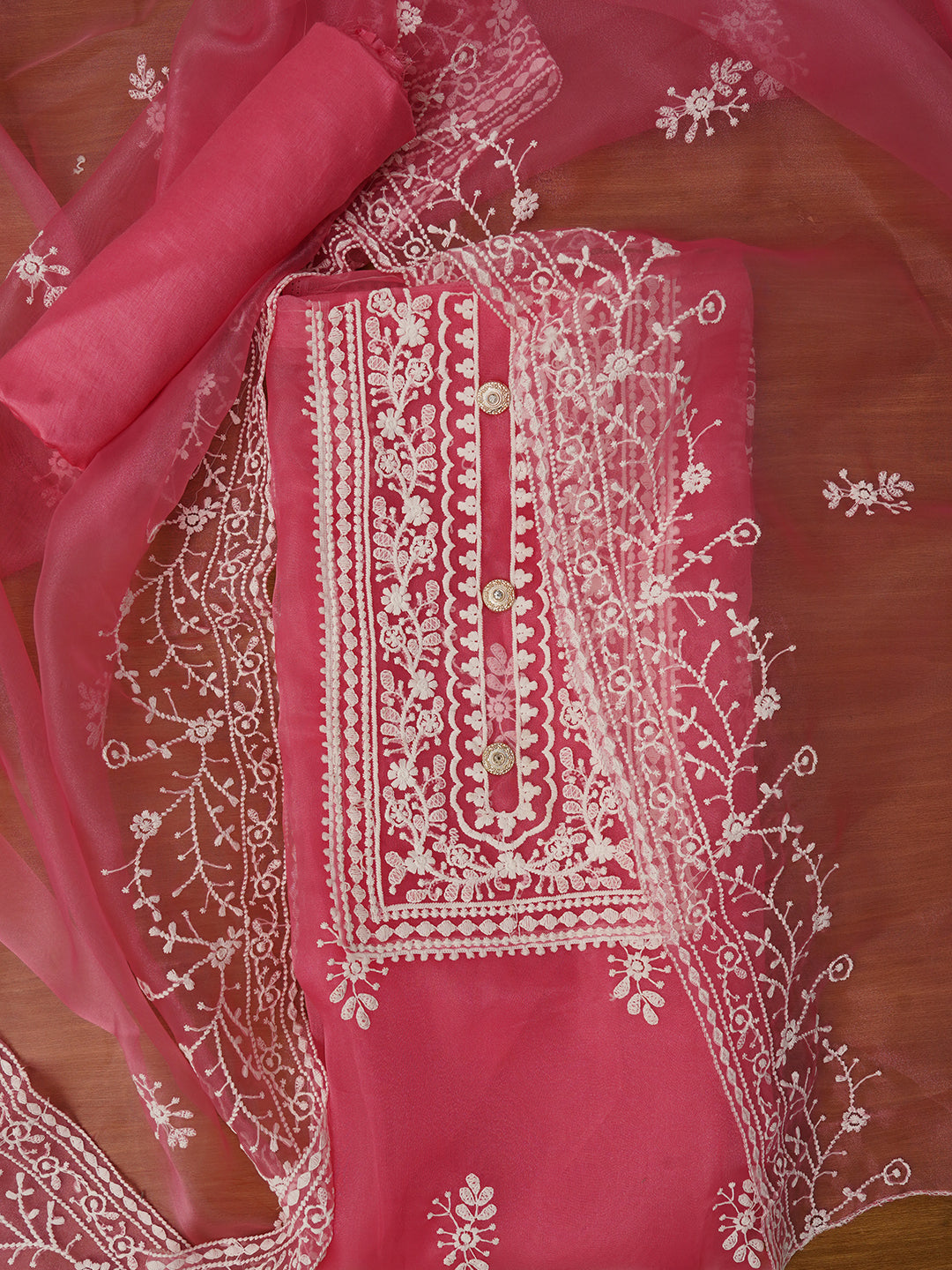 Gajri Unstitched Embroidered Organza Dress Material With Dupatta