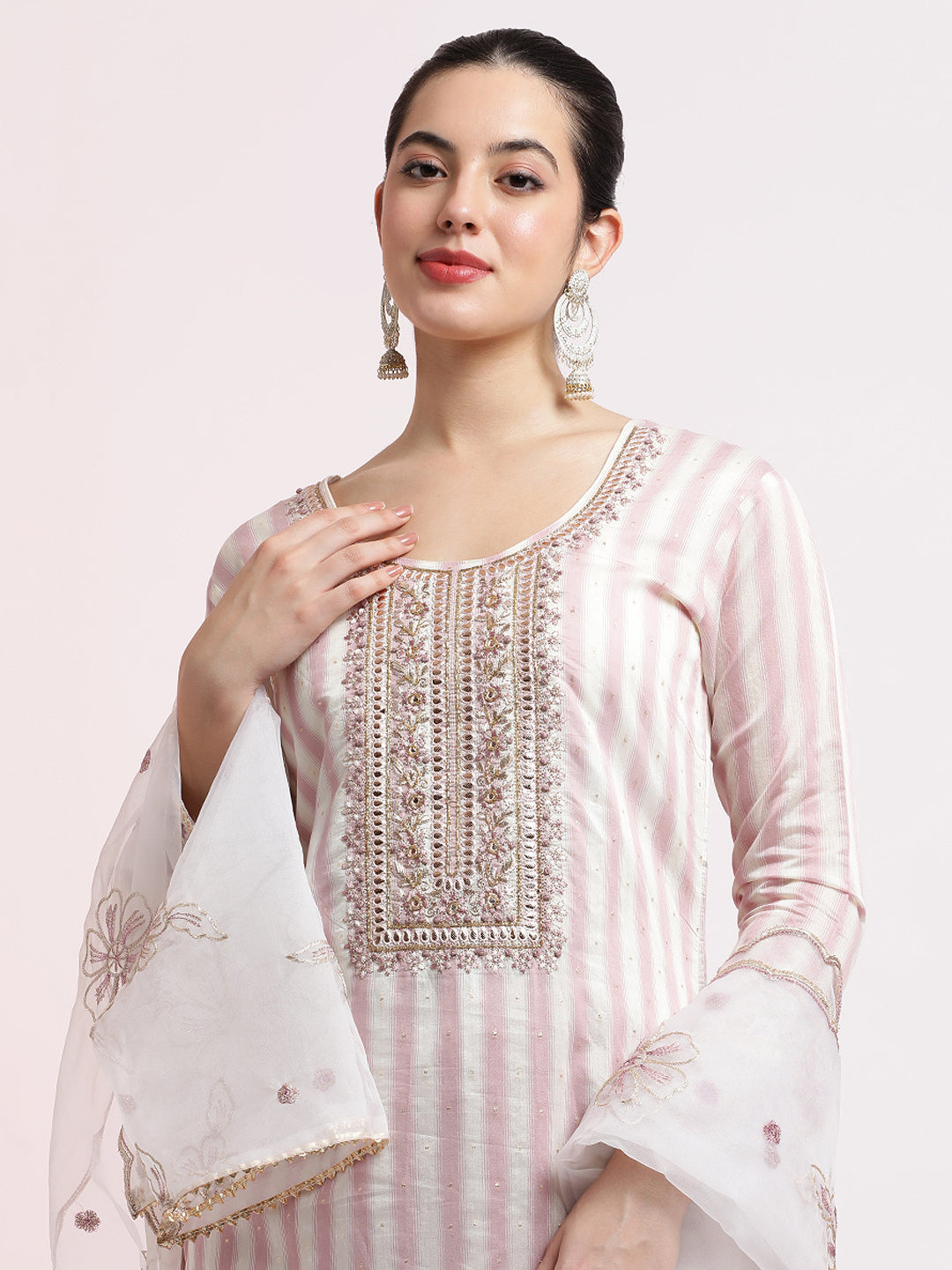 Embellished Silk Blend Kurta Set With Dupatta
