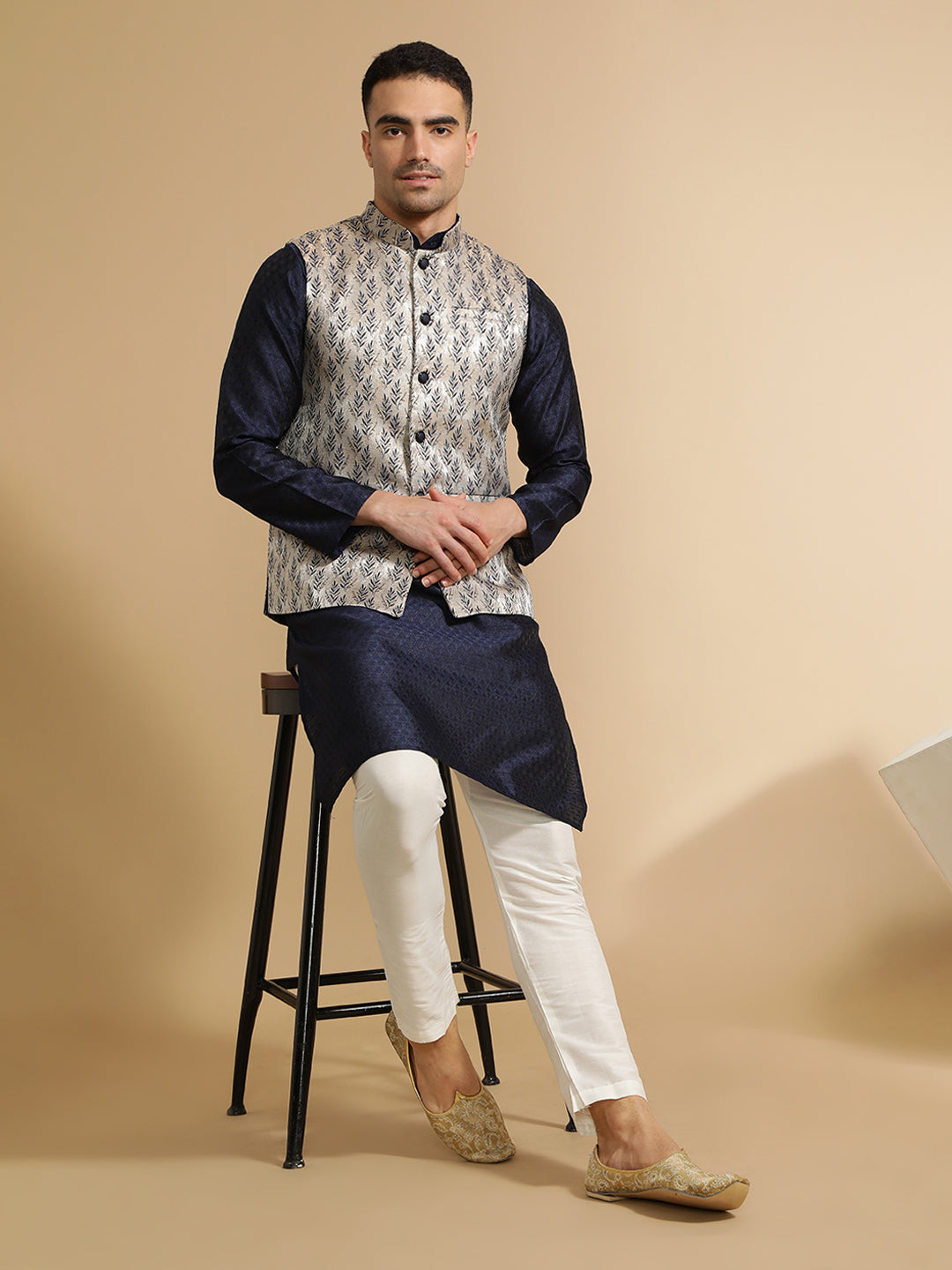 Festive Kurta With Printed Nehru Jacket Set