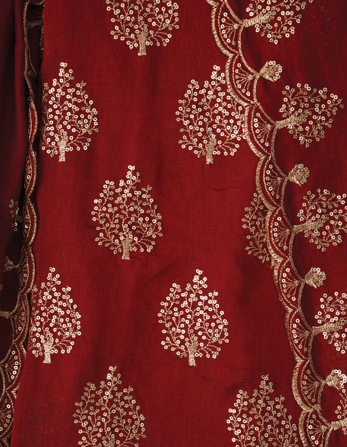 Red Sequin Work Cotton Blend Dress Material with Dupatta