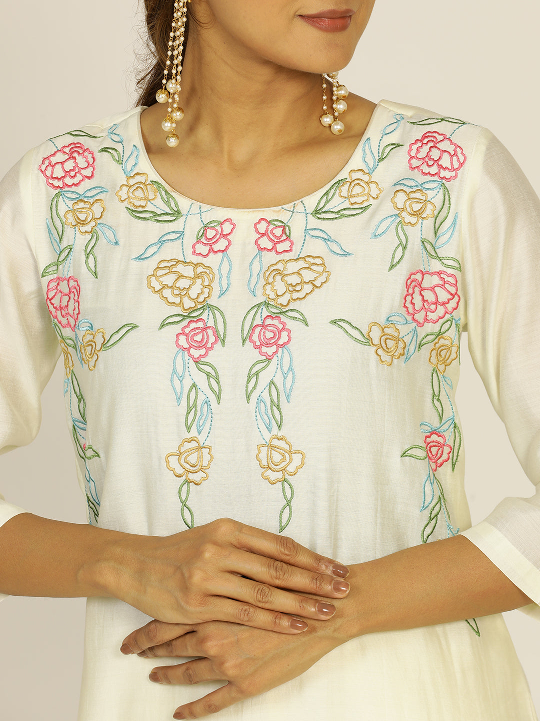 Off White Resham Embroidered Chanderi Festive Suit Set