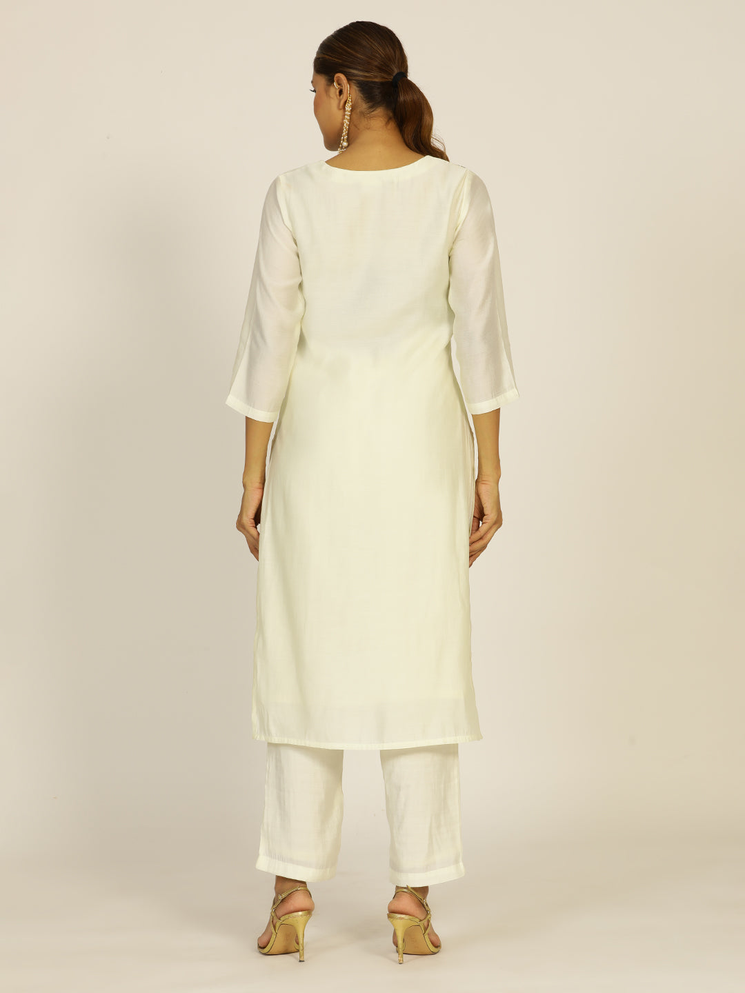 Off White Resham Embroidered Chanderi Festive Suit Set