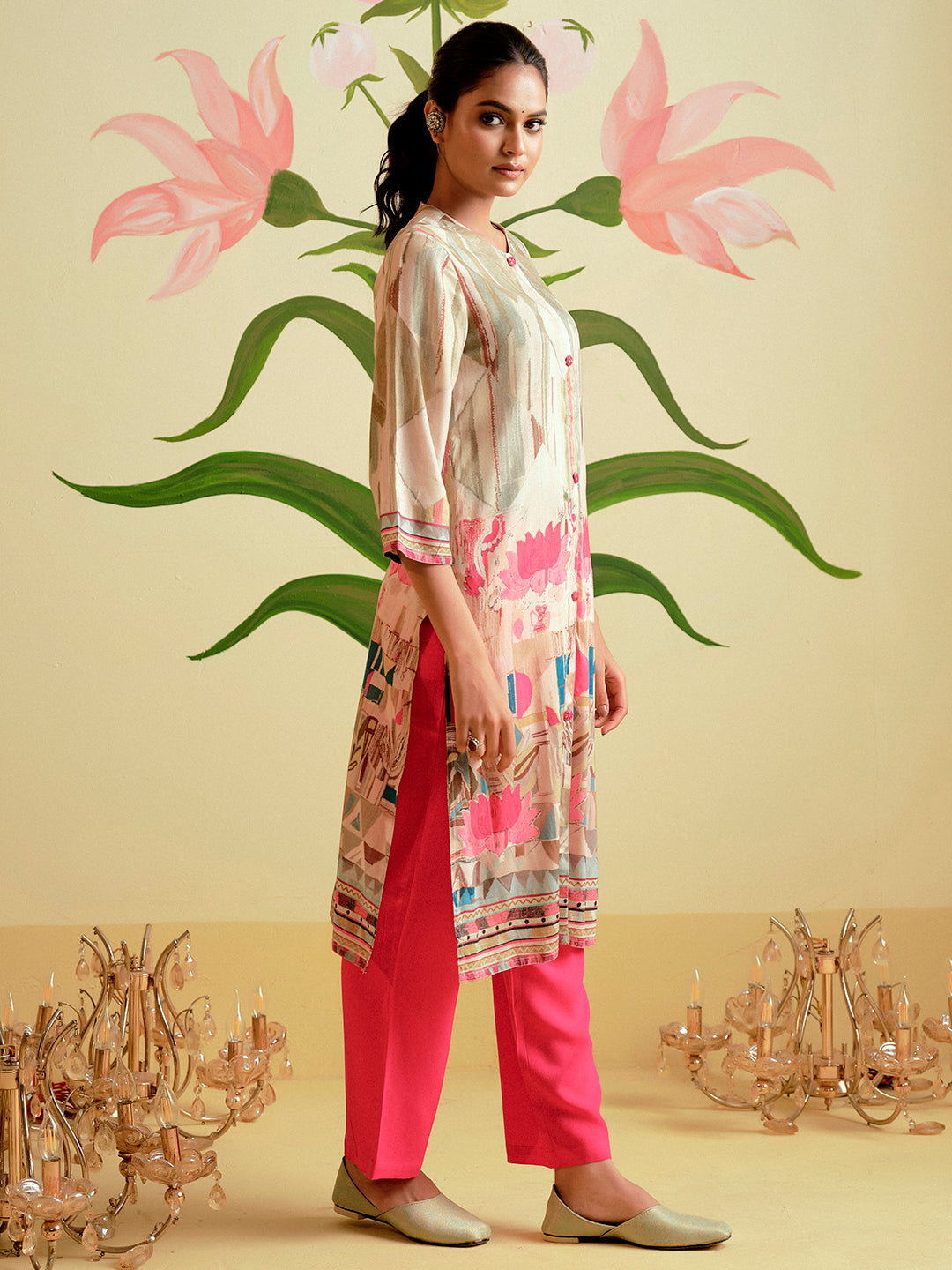 Embroidered Straight Kurta & Trousers Sets