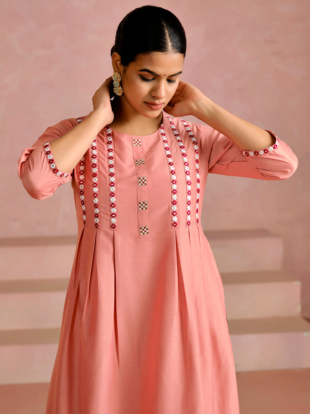 Embroidered A-Line Silk Blend Kurta & Trousers Sets