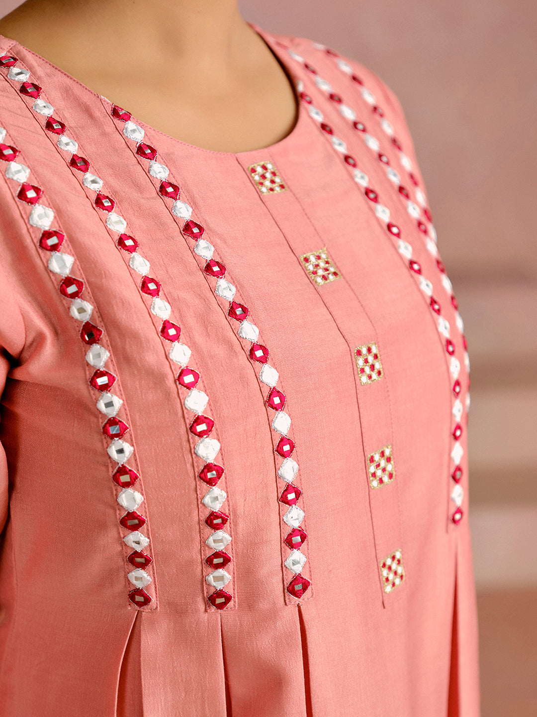 Embroidered A-Line Silk Blend Kurta & Trousers Sets