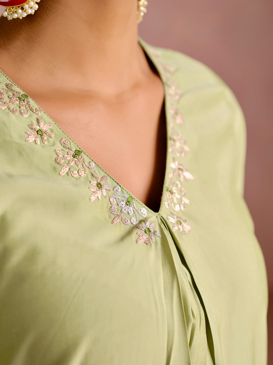 Embroidered A-Line Cotton Silk Kurta & Trousers Sets