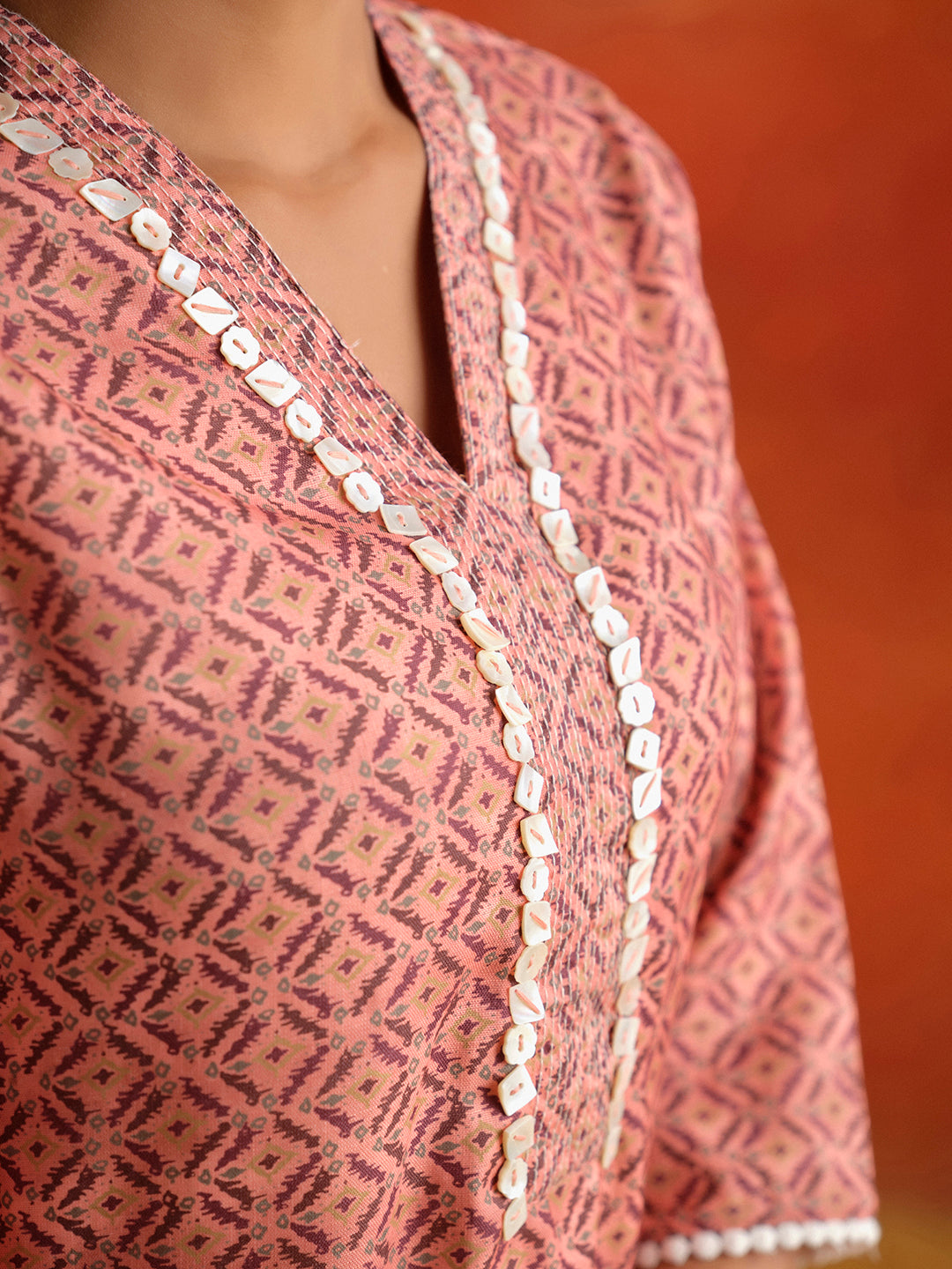Peach Tagai Handwork A-line Kurta